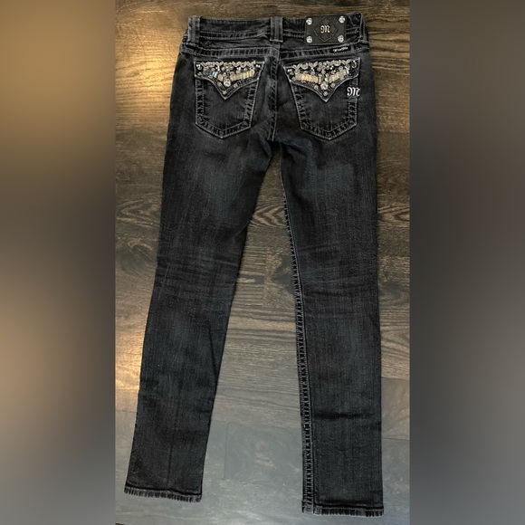Miss Me Charcoal Black Embellished Flap Pocket Low Rise Skinny Jeans Size 27 - Picture 5 of 13